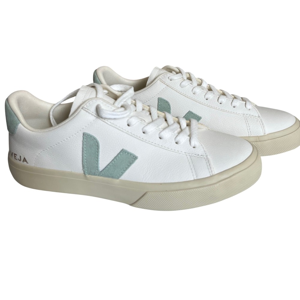 Veja Campo Sneaker Leather White Mint Green Women 10 - Picture 2 of 5